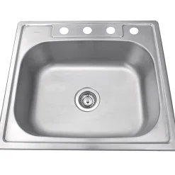 Nantucket Sinks NS2522-8 - 25" Small Rectangle Single Bowl Self Rimming Stainless Steel Drop in Kitchen Sink, 18 Gauge