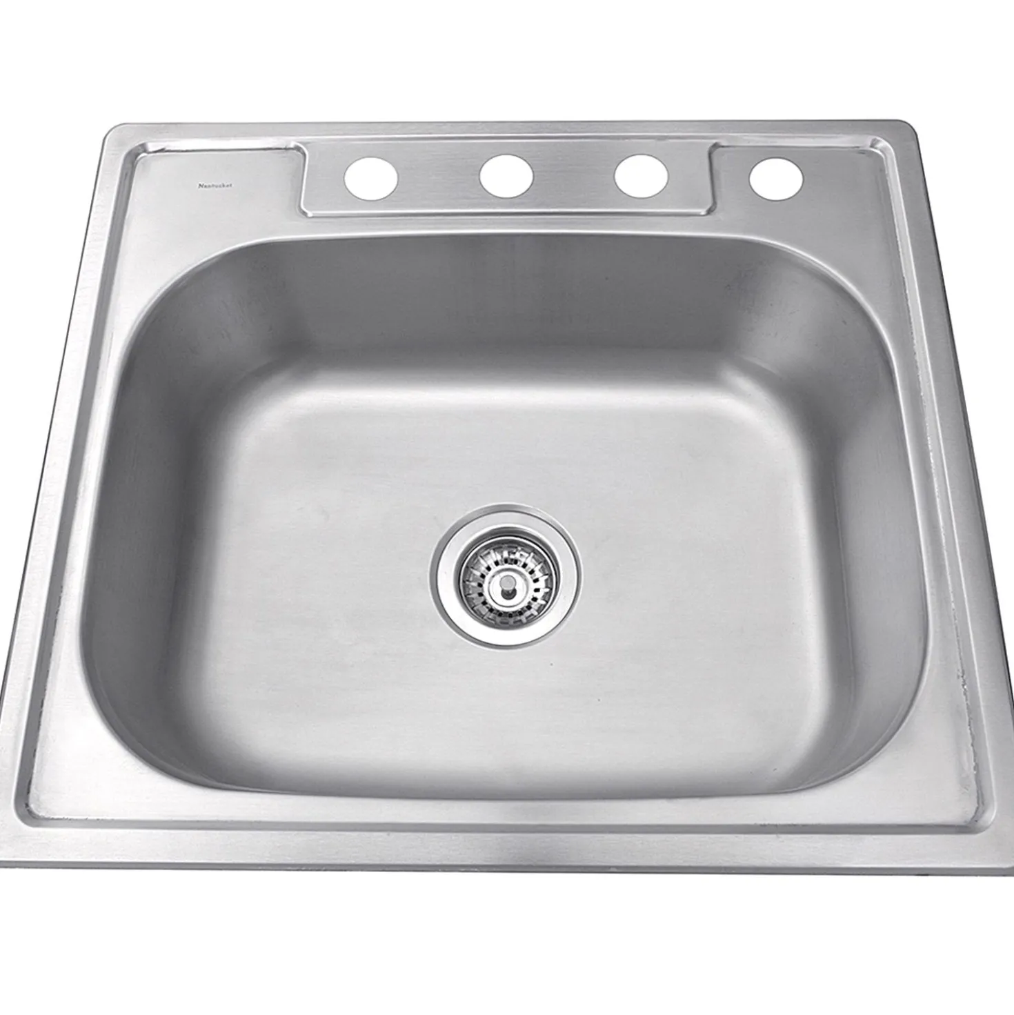 Nantucket Sinks NS2522-8 - 25" Small Rectangle Single Bowl Self Rimming Stainless Steel Drop in Kitchen Sink, 18 Gauge