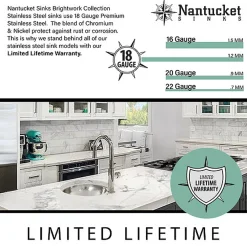 Nantucket Sinks OVS-OF 17.5-Inch x 13.75-Inch Hand Hammered Stainless Steel Oval Undermount Bathroom Sink with Overflow