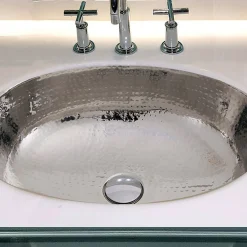 Nantucket Sinks OVS-OF 17.5-Inch x 13.75-Inch Hand Hammered Stainless Steel Oval Undermount Bathroom Sink with Overflow