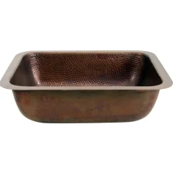 Nantucket Sinks REHC - 17-Inch x 14-Inch Hammered Copper Rectangle Undermount Bathroom Sink, 1.5-Inch Drain