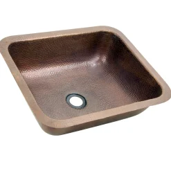 Nantucket Sinks REHC - 17-Inch x 14-Inch Hammered Copper Rectangle Undermount Bathroom Sink, 1.5-Inch Drain