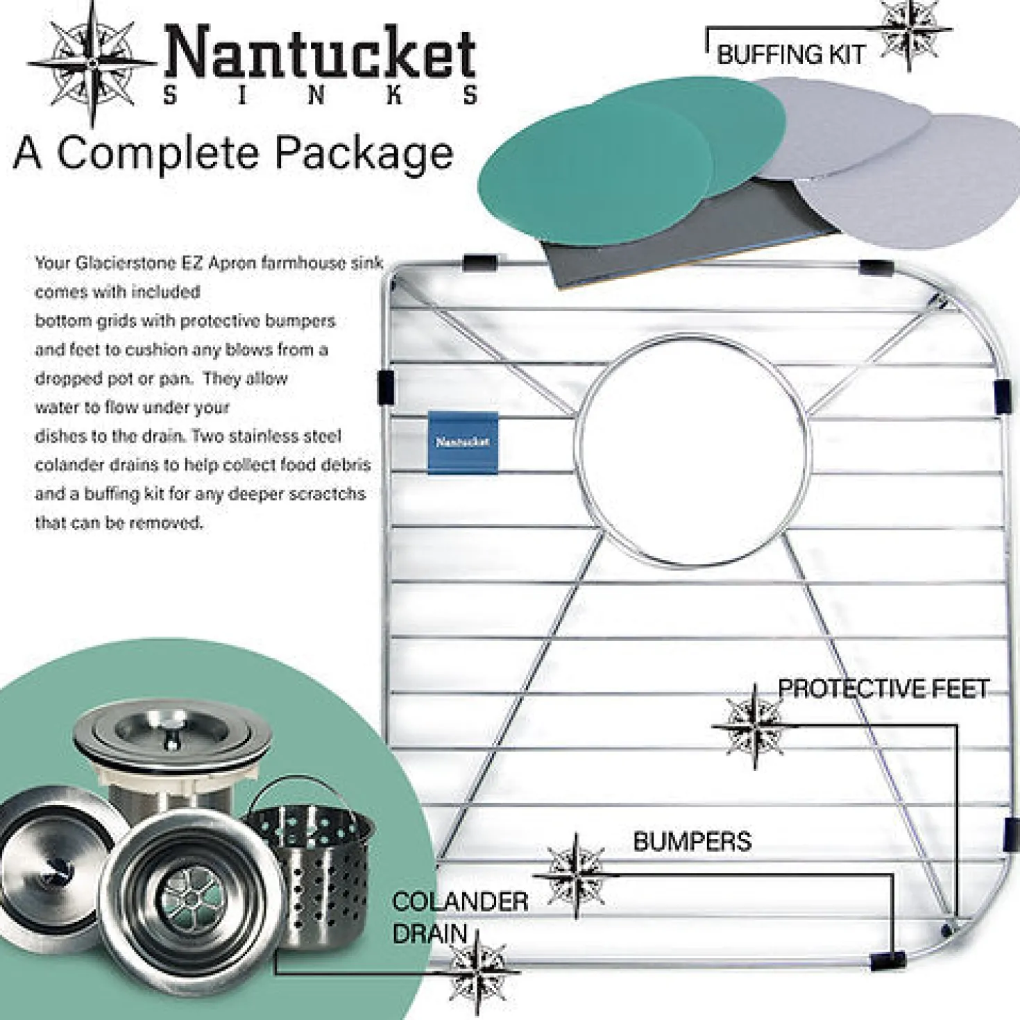Nantucket Sinks RetroFit Glacier Stone Single Bowl Ezapron Kitchen Sink