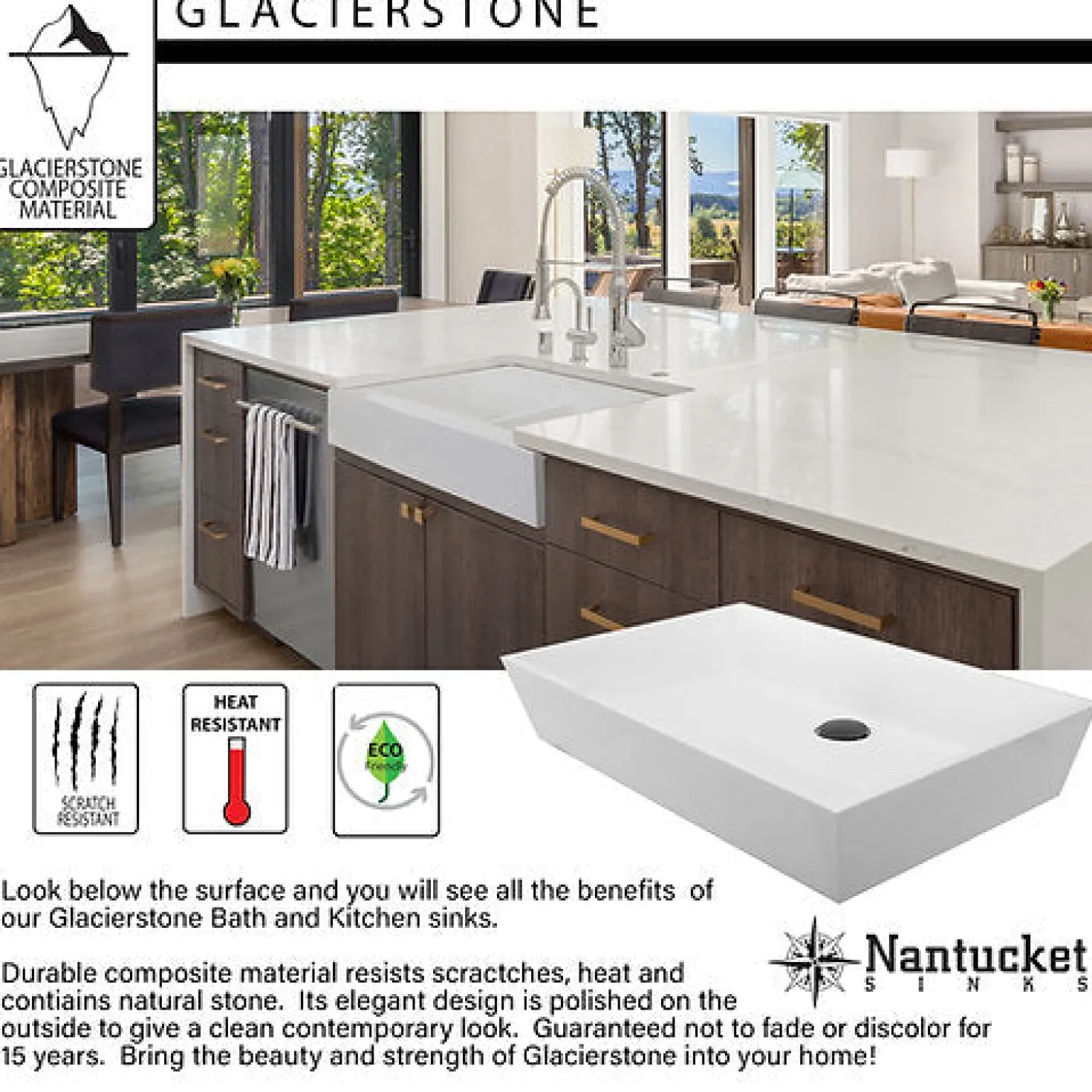 Nantucket Sinks RetroFit Glacier Stone Single Bowl Ezapron Kitchen Sink