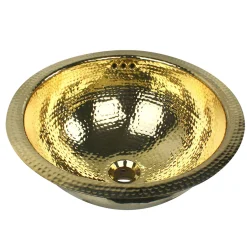 Nantucket Sinks RLB - 16.5-Inch Hammered Brass Round Undermount Bathroom Sink with Overflow