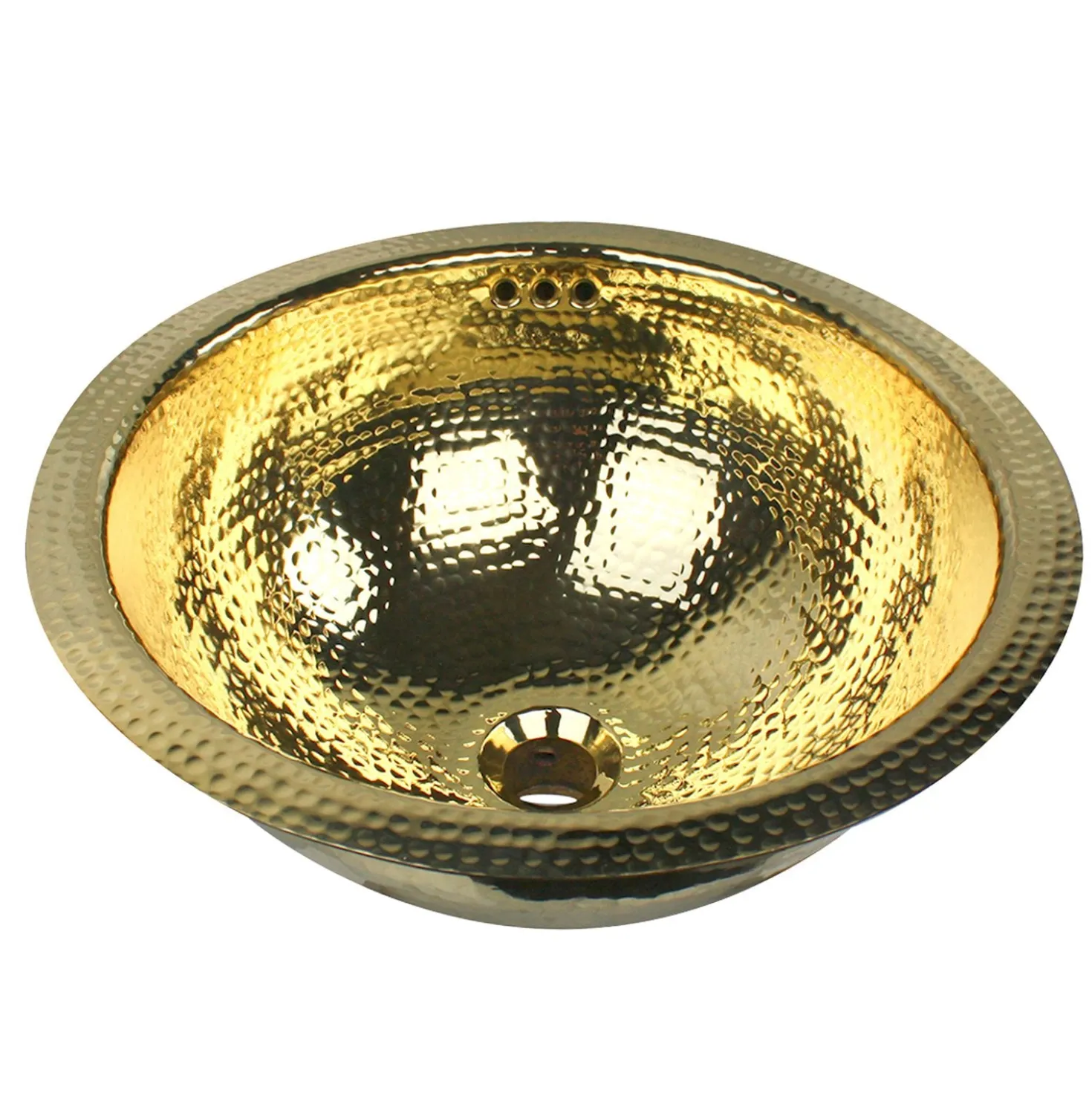 Nantucket Sinks RLB - 16.5-Inch Hammered Brass Round Undermount Bathroom Sink with Overflow