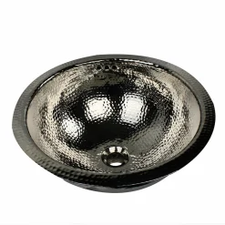 Nantucket Sinks RLN-OF - 16.5-Inch Hand Hammered Brass Round Undermount Bathroom Sink, Nickel Plated Finish, with Overflow