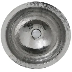 Nantucket Sinks RLS-OF 16.875-Inch Hand Hammered Stainless Steel Round Undermount Bathroom Sink with Overflow