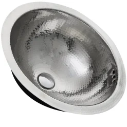 Nantucket Sinks RLS-OF 16.875-Inch Hand Hammered Stainless Steel Round Undermount Bathroom Sink with Overflow