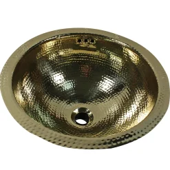 Nantucket Sinks ROB-OF - 13-Inch Hand Hammered Brass Round Undermount Bathroom Sink, Brass with Overflow