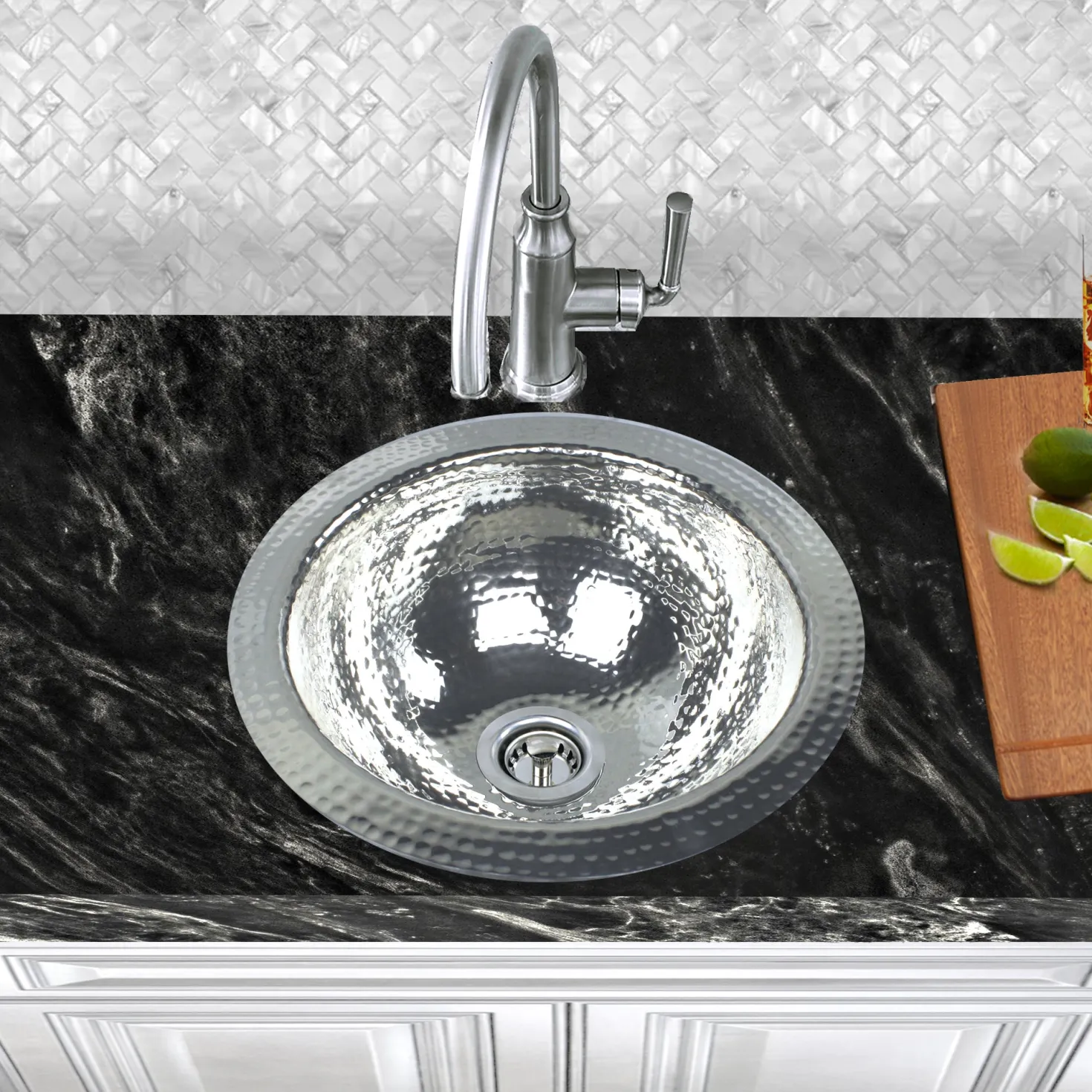 Nantucket Sinks ROS 13" Hand Hammered Stainless Steel Round Bar Sink