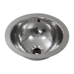 Nantucket Sinks ROS-OF 13-Inch Hand Hammered Stainless Steel Round Undermount Bathroom Sink with Overflow