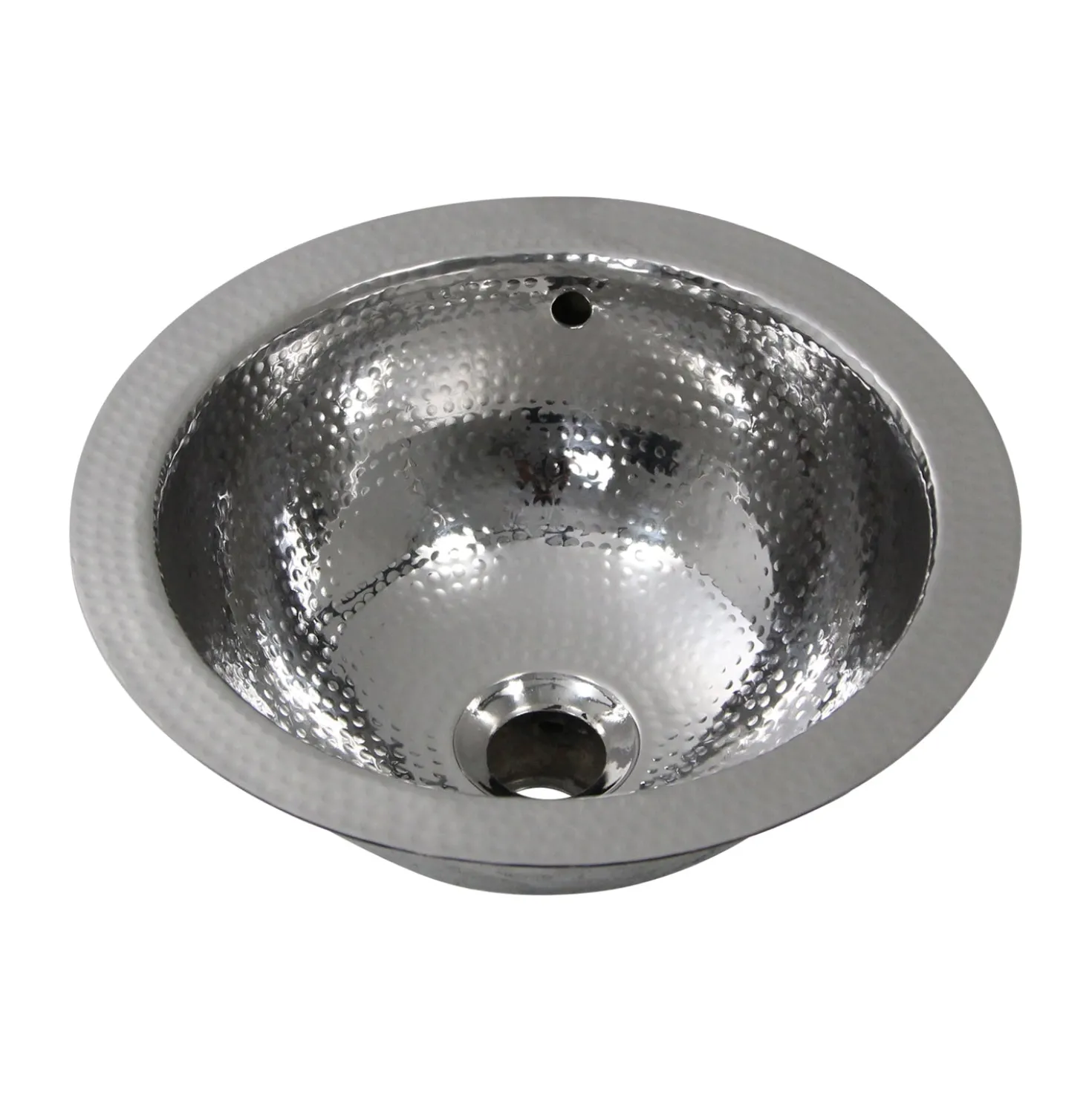 Nantucket Sinks ROS-OF 13-Inch Hand Hammered Stainless Steel Round Undermount Bathroom Sink with Overflow