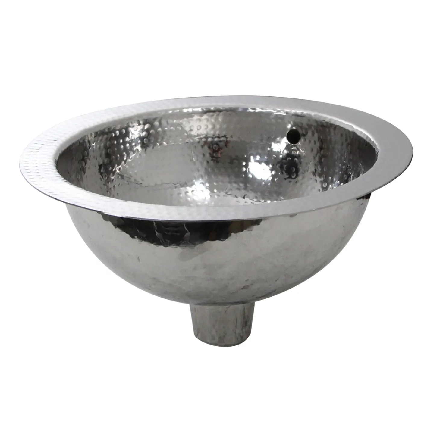 Nantucket Sinks ROS-OF 13-Inch Hand Hammered Stainless Steel Round Undermount Bathroom Sink with Overflow