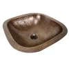 Nantucket Sinks SQRC-OF - 16.25" Hand Hammered Copper Square Undermount Bathroom Sink with Overflow