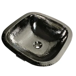 Nantucket Sinks SQRN-OF 16.25" Hand Hammered Nickel Plated Brass Vanity Sink with Overflow