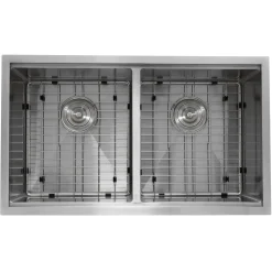 Nantucket Sinks SR-PS-3219-DE-16 Double Equal Workstation Small Radius Undermount Stainless Sink with Accessories