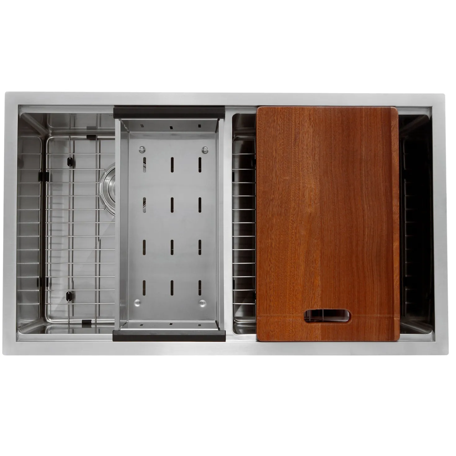 Nantucket Sinks SR-PS-3219-DE-16 Double Equal Workstation Small Radius Undermount Stainless Sink with Accessories
