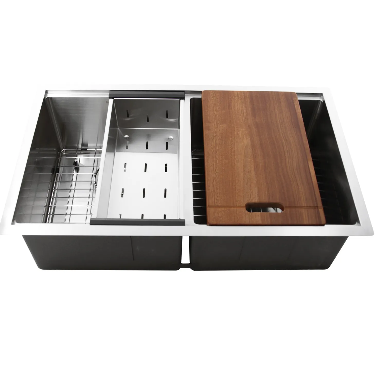 Nantucket Sinks SR-PS-3219-DE-16 Double Equal Workstation Small Radius Undermount Stainless Sink with Accessories