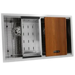 Nantucket Sinks SR-PS-3219-DE-16 Double Equal Workstation Small Radius Undermount Stainless Sink with Accessories