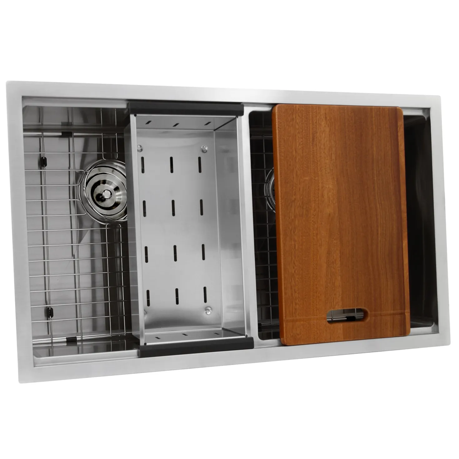 Nantucket Sinks SR-PS-3219-DE-16 Double Equal Workstation Small Radius Undermount Stainless Sink with Accessories