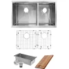 Nantucket Sinks SR-PS-3219-OS-16 Offset Double Bowl Workstation Small Radius Undermount Stainless Sink with Accessories