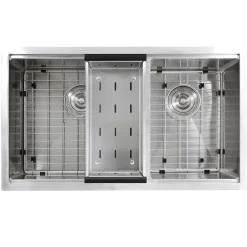 Nantucket Sinks SR-PS-3219-OS-16 Offset Double Bowl Workstation Small Radius Undermount Stainless Sink with Accessories