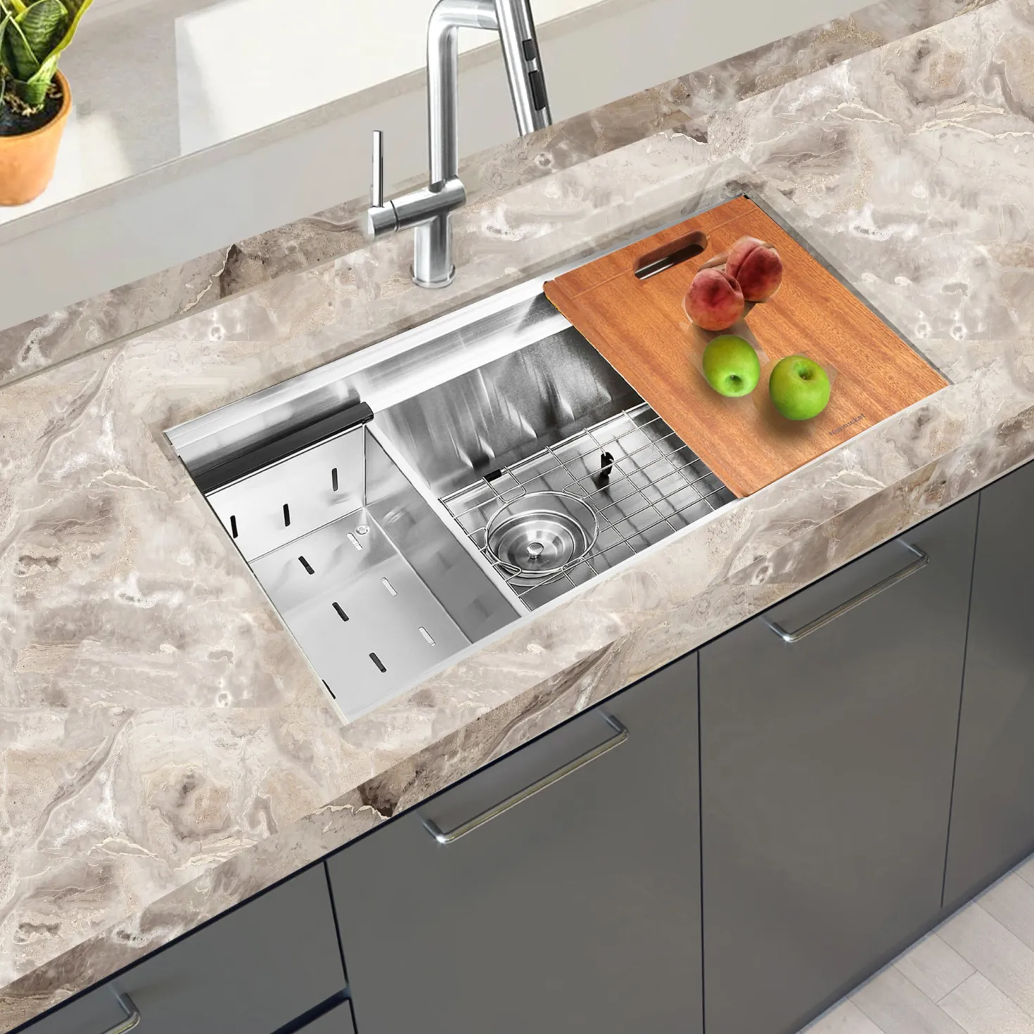 Nantucket Sinks SR-PS2-2818-16 - 28" Pro Series Workstation Single Bowl Undermount Stainless Steel Kitchen Sink with Included Accessories