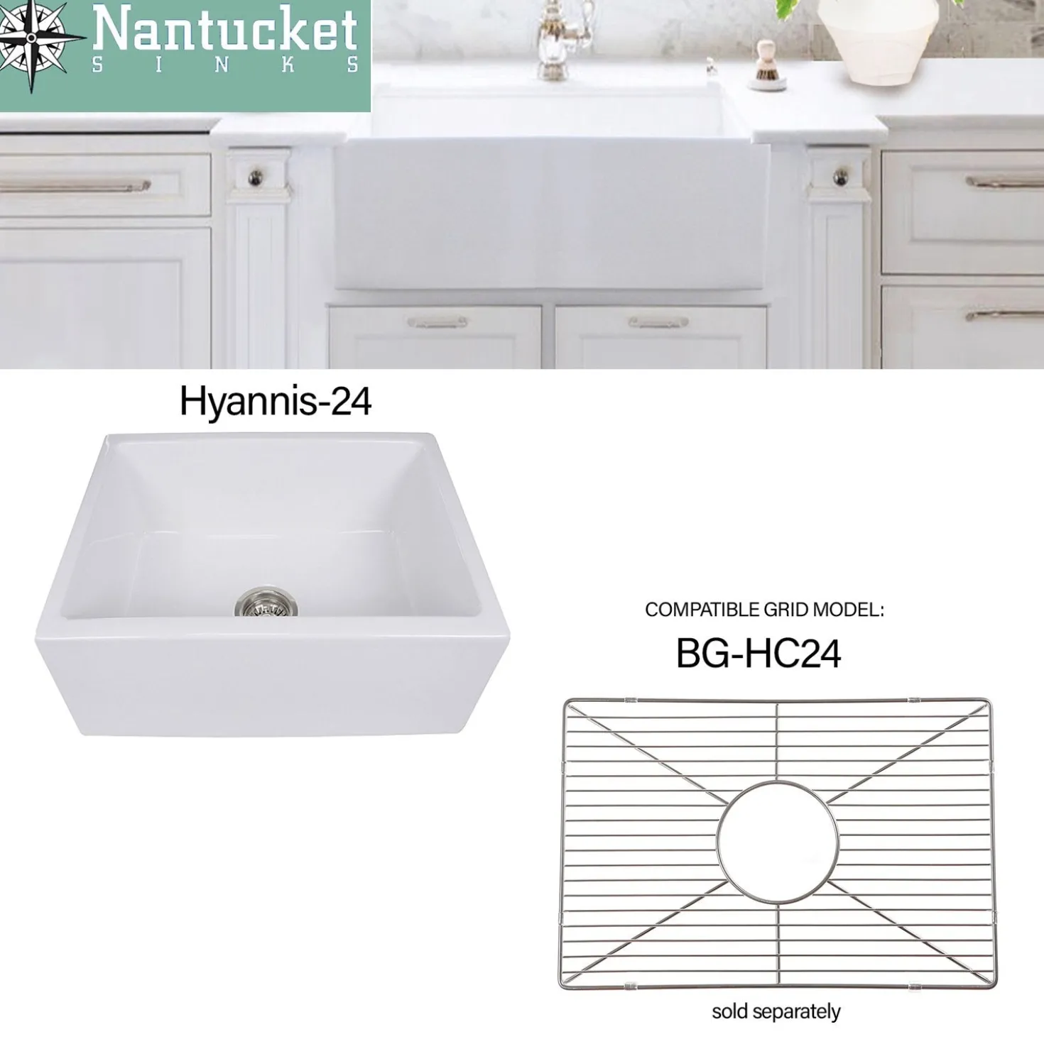 Nantucket Sinks Stainless Steel Bottom Grid BG-HC24
