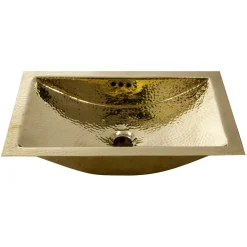 Nantucket Sinks TRB-OF - 19.8-Inch 12.8-Inch Hand Hammered Brass Rectangle Undermount Bathroom Sink with Overflow