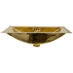 Nantucket Sinks TRB-OF - 19.8-Inch 12.8-Inch Hand Hammered Brass Rectangle Undermount Bathroom Sink with Overflow