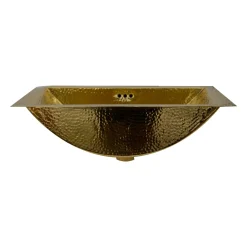 Nantucket Sinks TRB2416-OF - 23.5-Inch x 15.5-Inch Hand Hammered Brass Rectangle Undermount Bathroom Sink with Overflow