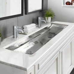 Nantucket Sinks TRS48-OF Stainless Steel Double Trough Undermount Bathroom Sink with Overflow