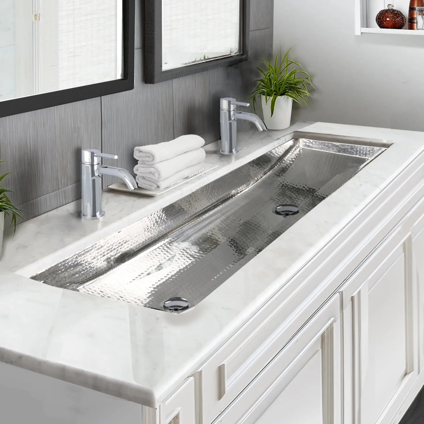 Nantucket Sinks TRS48-OF Stainless Steel Double Trough Undermount Bathroom Sink with Overflow