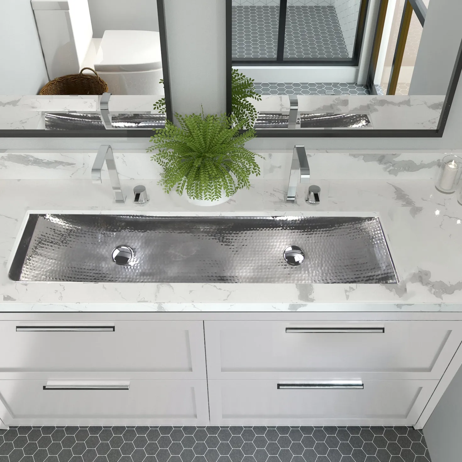 Nantucket Sinks TRS48-OF Stainless Steel Double Trough Undermount Bathroom Sink with Overflow