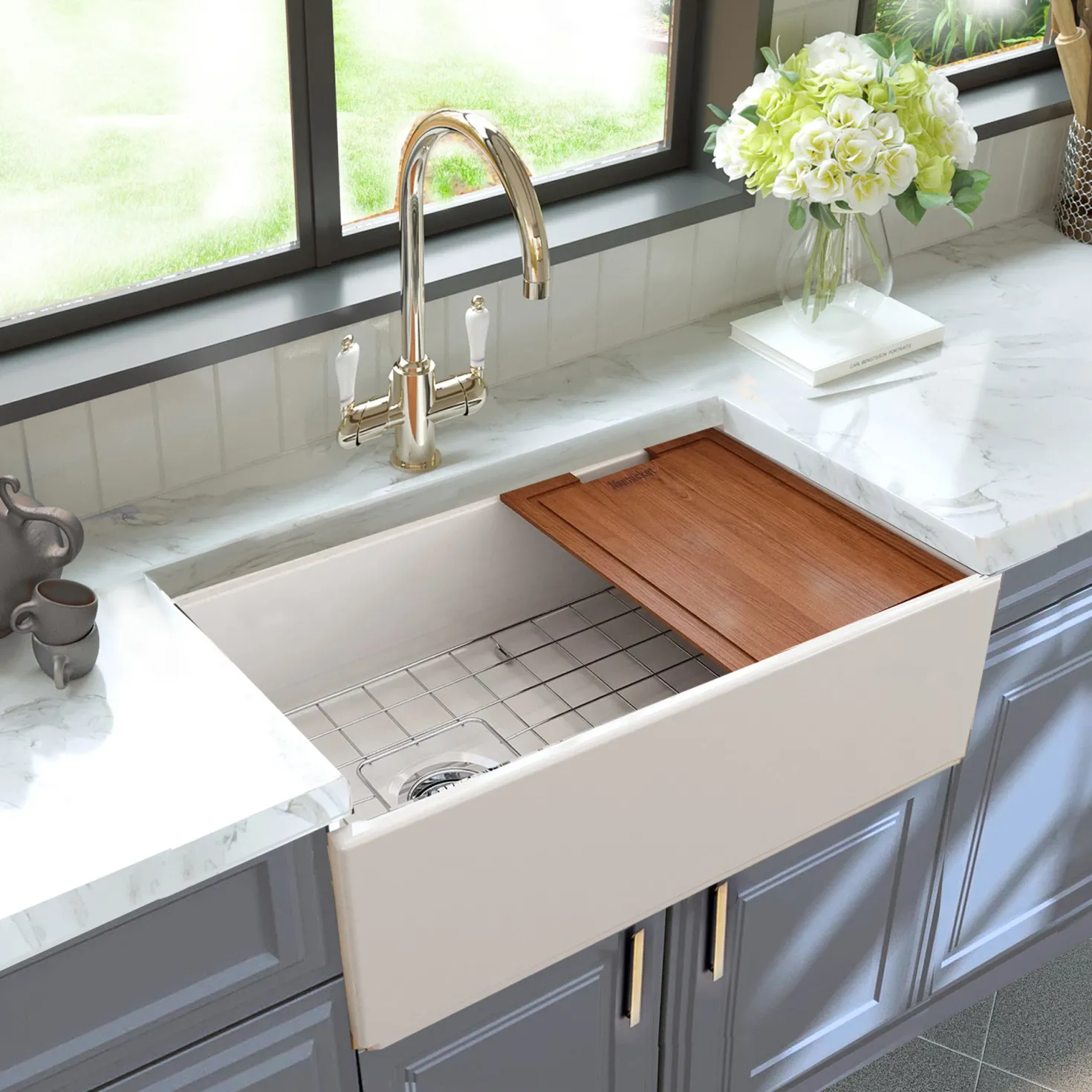 Nantucket Sinks 30" Workstation Fireclay Apron Sink in White