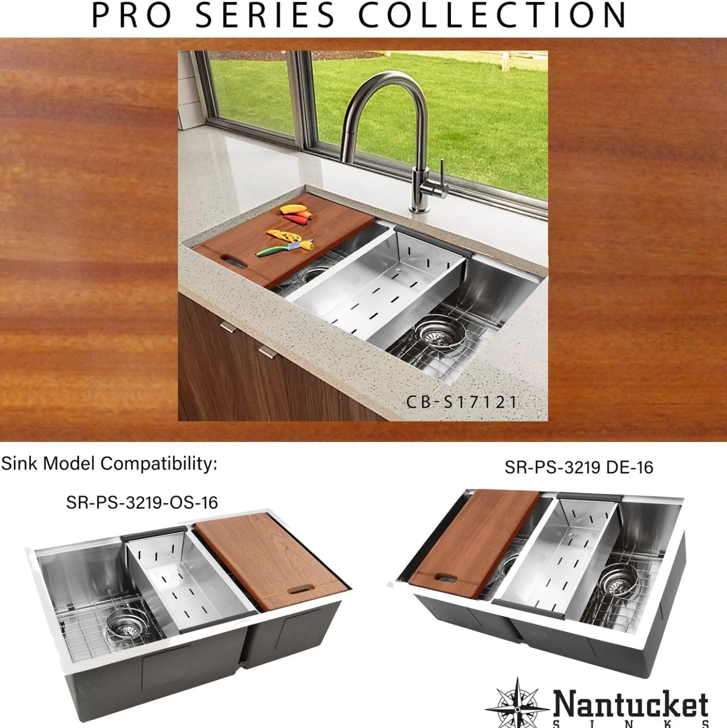Nantucket Sinks 17" x 12" Pro Series Prep Station Cutting Board CB-S17121