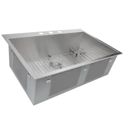 Nantucket Sinks ZR3322-16 - 33" Large Rectangle Single Bowl Zero Radius Stainless Steel Drop in Kitchen Sink, 16 Gauge - 3 Hole