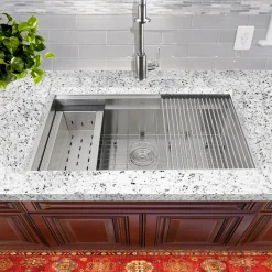 Nantucket Sinks ZR-PS-3220-16 - 32" Pro Series Workstation Undermount Stainless Steel Kitchen Sink, with Included Rolling Mat, Grid, Colander, and Drain.
