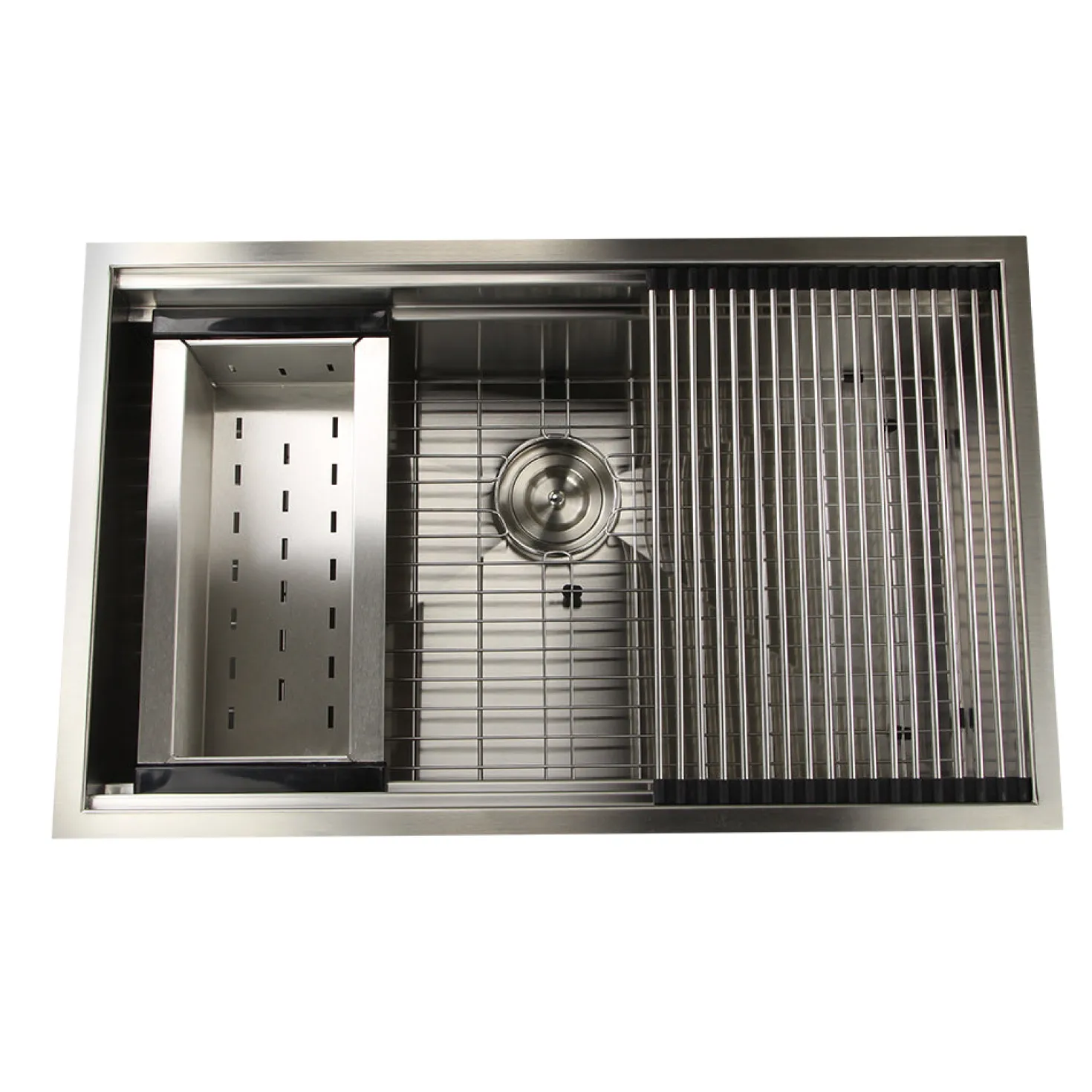 Nantucket Sinks ZR-PS-3220-16 - 32" Pro Series Workstation Undermount Stainless Steel Kitchen Sink, with Included Rolling Mat, Grid, Colander, and Drain.