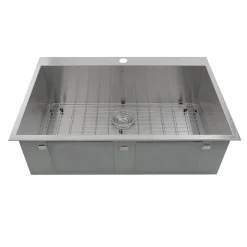 Nantucket Sinks ZR3322-S-16 - 33" Large Rectangle Single Bowl Zero Radius Stainless Steel Drop in Kitchen Sink, 16 Gauge -1 Hole