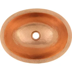 17" Oval Bright Hammered Copper Recessed Bathroom Sink