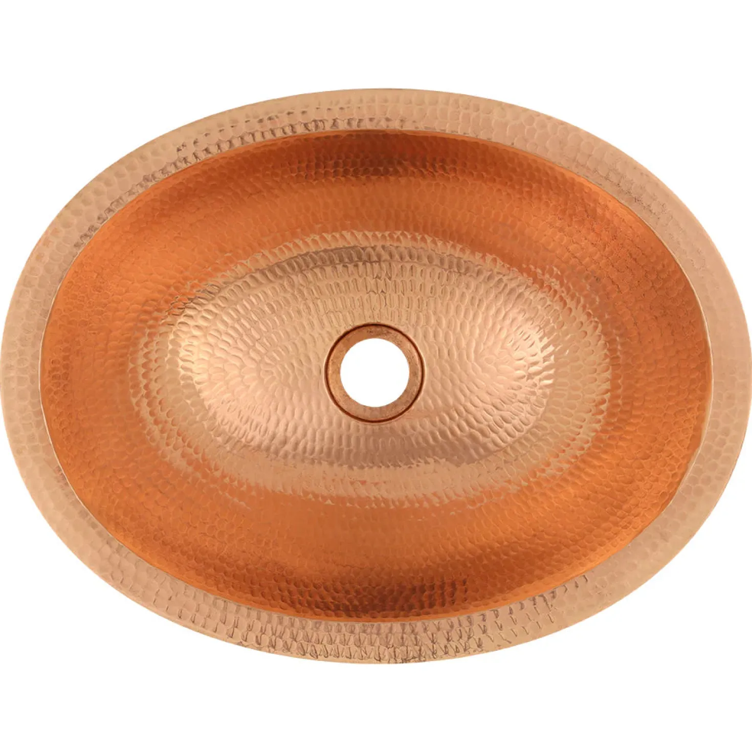 17" Oval Bright Hammered Copper Recessed Bathroom Sink