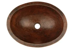 17" Oval Dark Hammered Copper Recessed Bathroom Sink