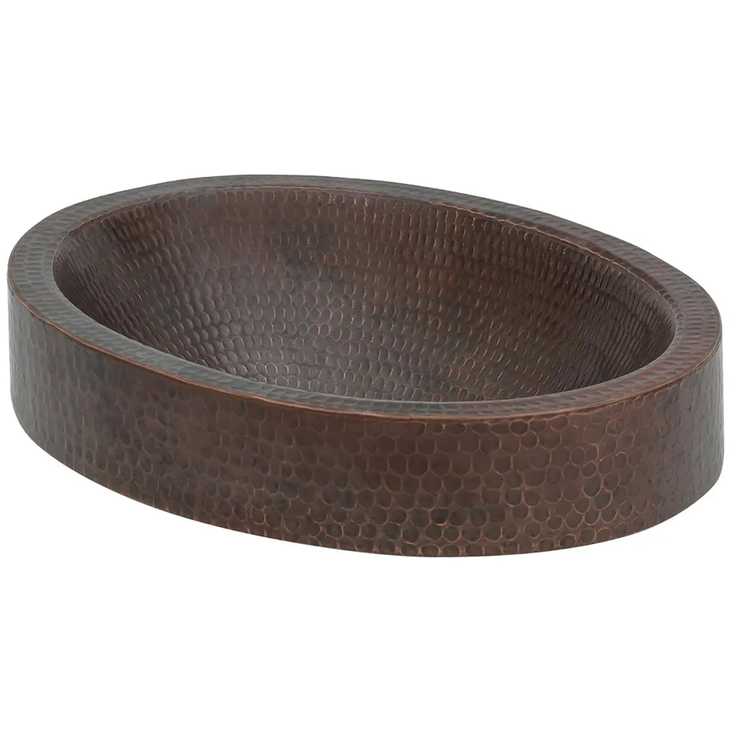 17" Oval Dark Hammered Copper Recessed Bathroom Sink