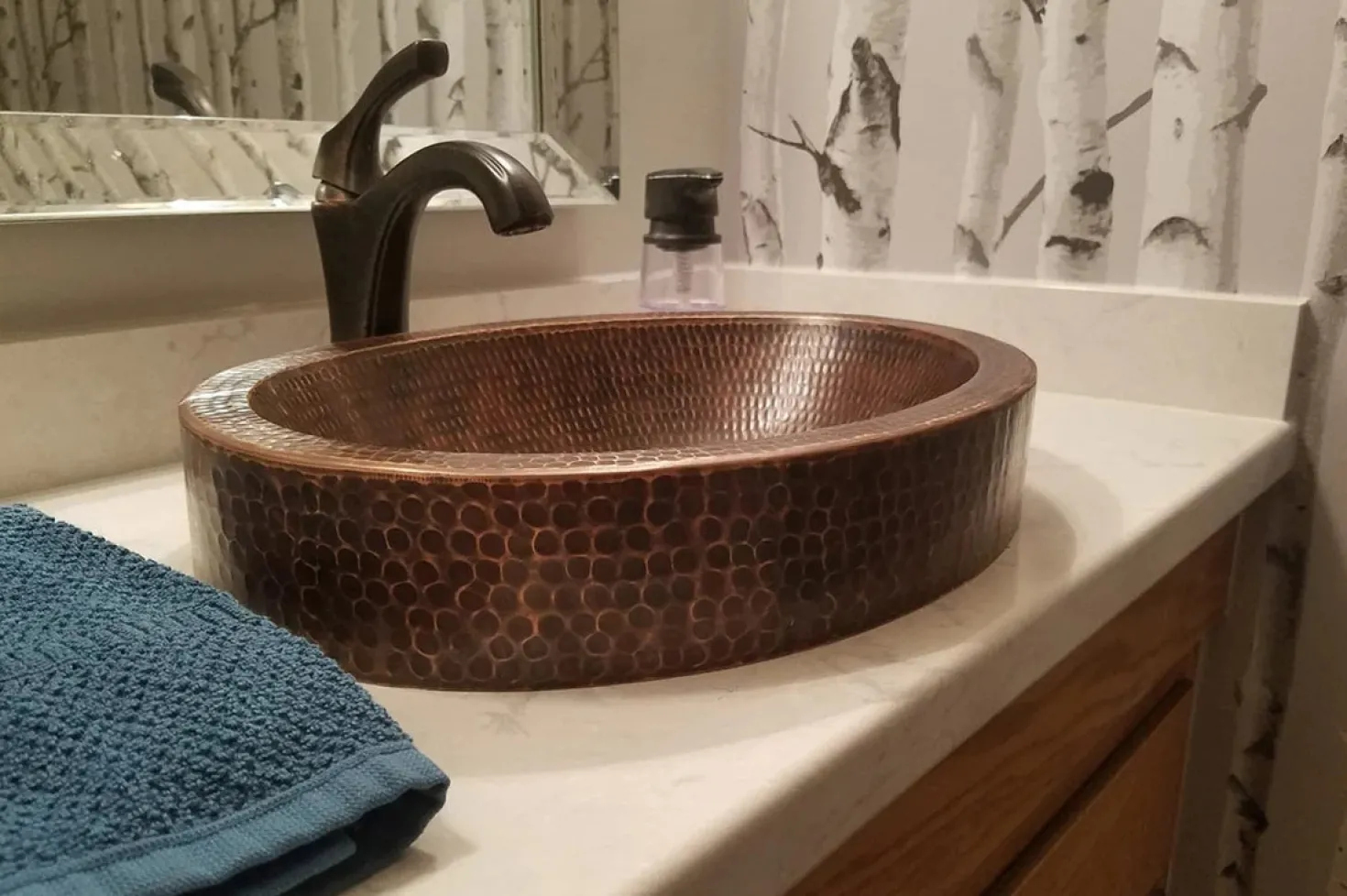 17" Oval Dark Hammered Copper Recessed Bathroom Sink