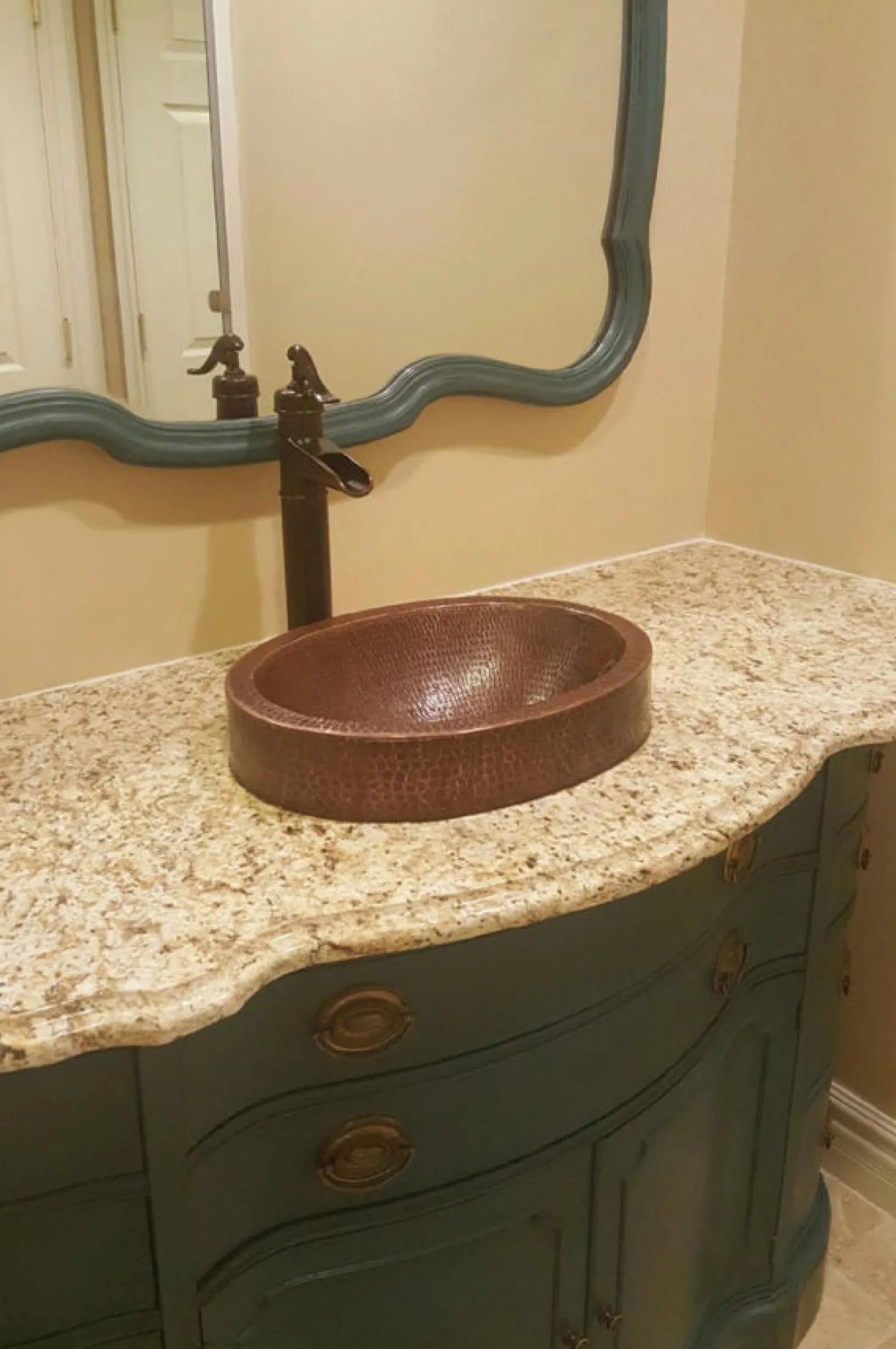 17" Oval Dark Hammered Copper Recessed Bathroom Sink