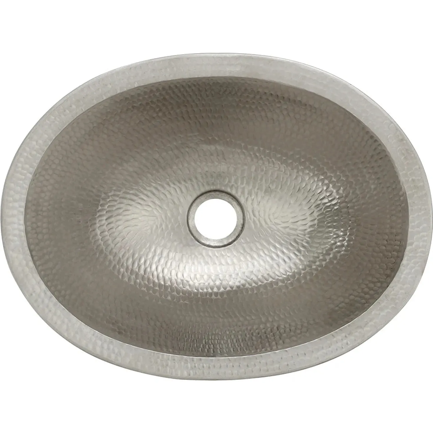 17" Oval Nickel Plated Hammered Copper Recessed Bathroom Sink