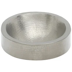 17" Oval Nickel Plated Hammered Copper Recessed Bathroom Sink