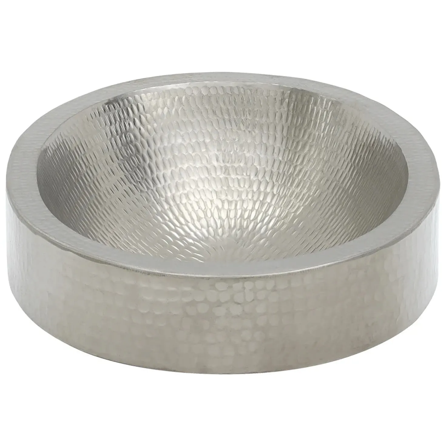 17" Oval Nickel Plated Hammered Copper Recessed Bathroom Sink